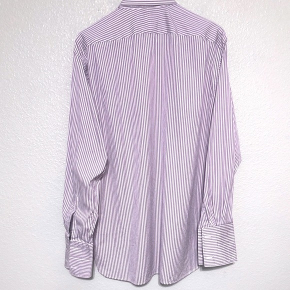 John W Nordstrom Mens Purple Stripe Dress Shirt 16 1/2 34 Cotton French Cuff - Picture 7 of 7